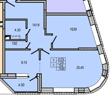 Двухкомнатная квартира 75.8 м²