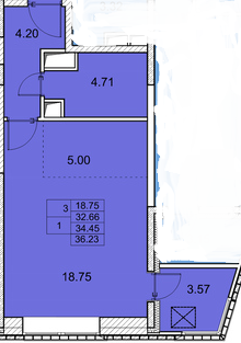 Однокомнатная квартира 36.23 м²