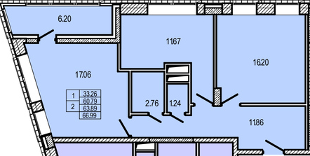 Двухкомнатная квартира 66.9 м²